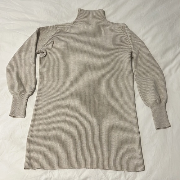 Aritzia Wilfred Ribbed Heathered Oat Sweater Dress w/ Turtle Neck - Picture 4 of 4